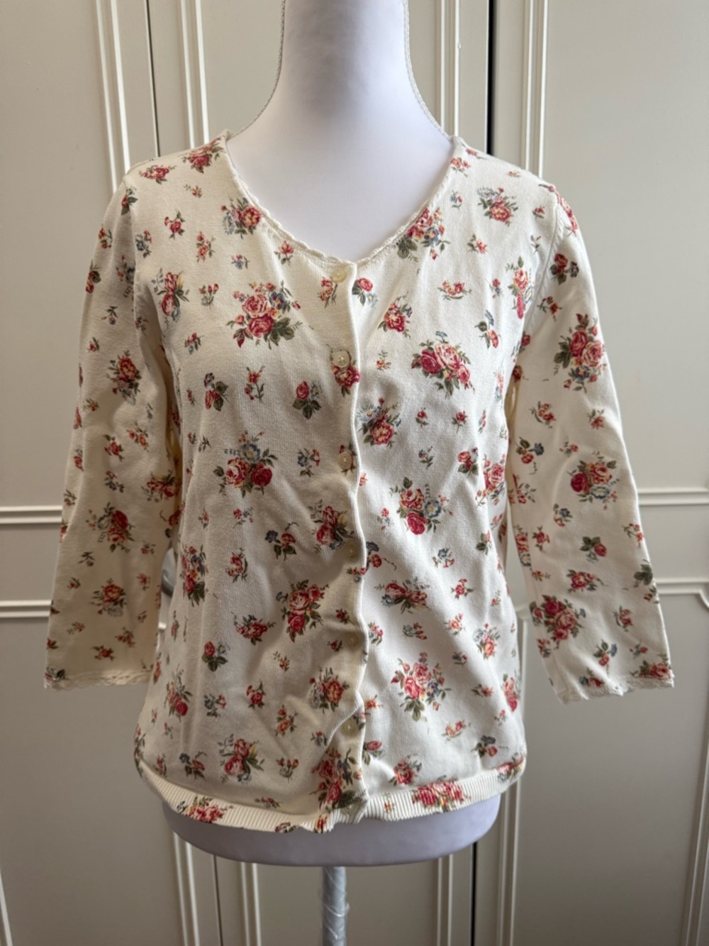Ralph Lauren Floral Print Cream Button-Front Women's Top